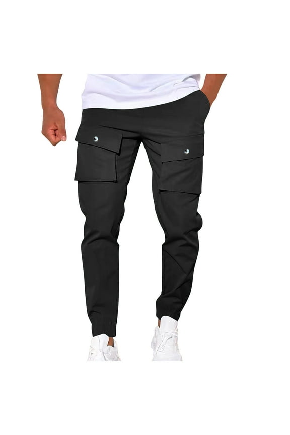 Men's Cargo Pants Drawstring Elastic Waist Casual Loose Comfy Breathable Pants Streetwear Trousers Sweatpants with Multi Pocket Black XXXL