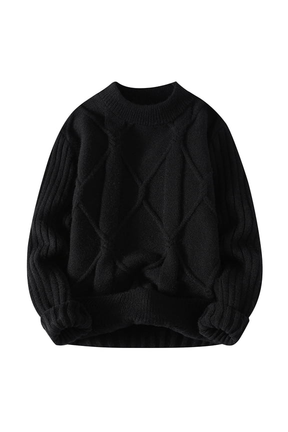 Men's Casual Cable Knit Vintage Chunky Sweater Loose Casual Knitted Sweater Unisex Woven Crewneck Knitted Top Black XXXL