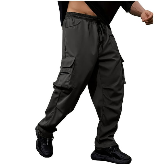 LNWUY Men's Casual Cargo Pants Elastic Waist Drawstring Joggers Pants Tapered Sweatpants for Men Multi Pockets Gray XXL