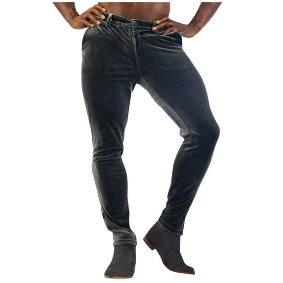 LNWUY Men's Casual Fashion Skinny Velvet Dress Pants Vintage Slim Fit Stretch Suit Soft Comfy Breathable Pants with Pockets Gray M