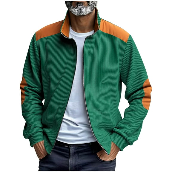 LNWUY Men's Casual Fashion Zipper Pocket Jacket Stand-up Collar Long Sleeve Jacket Autumn Winter Warm Windproof Tops Green S