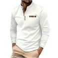 thumbnail image 1 of LNWUY Men's Casual Shirts Classic Long Sleeve Basic Button T-Shirt Color Block Lightweight Cotton Golf Tops with Pocket White M, 1 of 5
