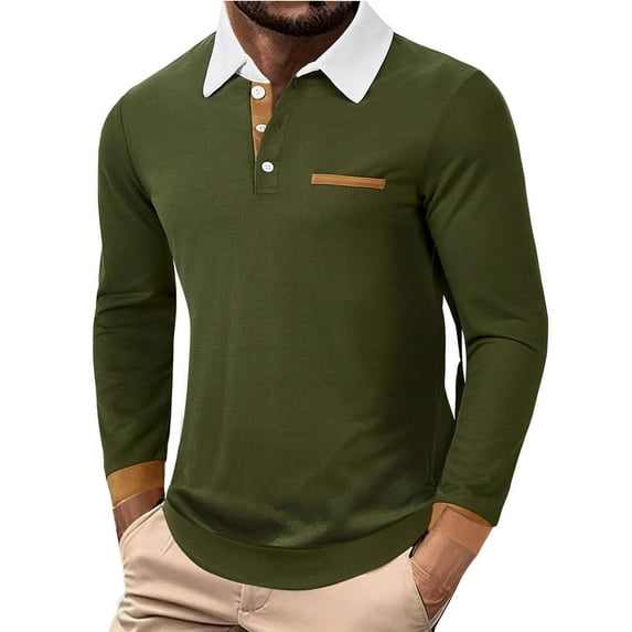 LNWUY Men's Casual Shirts Color Block Long Sleeve Fashion Shirt Classic Slim Fit Workout Gym Athletic Golf Tennis Tops Green S