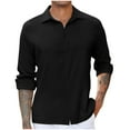 thumbnail image 1 of LNWUY Men's Casual Shirts Long Sleeve Waffle Knit Button Down Shirt Wrinkle Free Summer Beach Tops Loose Comfy Breathable Shirts Black M, 1 of 6