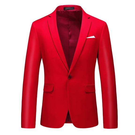 LNWUY Men's Casual Slim Fit Suit Blazer Jacket One Button Lightweight Sport Coats Formal Dress Daily Business Suit Jacket Red M
