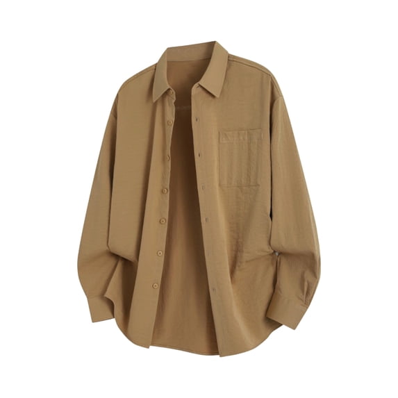 LNWUY Men's Casual Solid Color Turndown Collar Button Pocket Shirt Jacket Lightweight Loose Comfort Long Sleeve Shirts Top Yellow XXXL