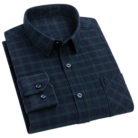 LNWUY Men's Checkered Shirt Long Sleeve Flannel Classic Versatile Soft Breathable Casual Fashion Business Blue L