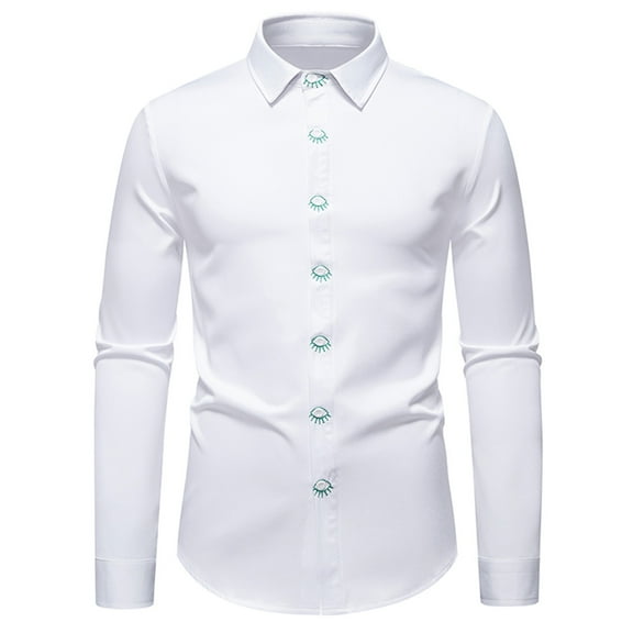LNWUY Men's Classic Fit Long Sleeve Dress Shirt Slim Fit Wrinkle-Free Business Casual Turndown Collar Button Up Shirts White L