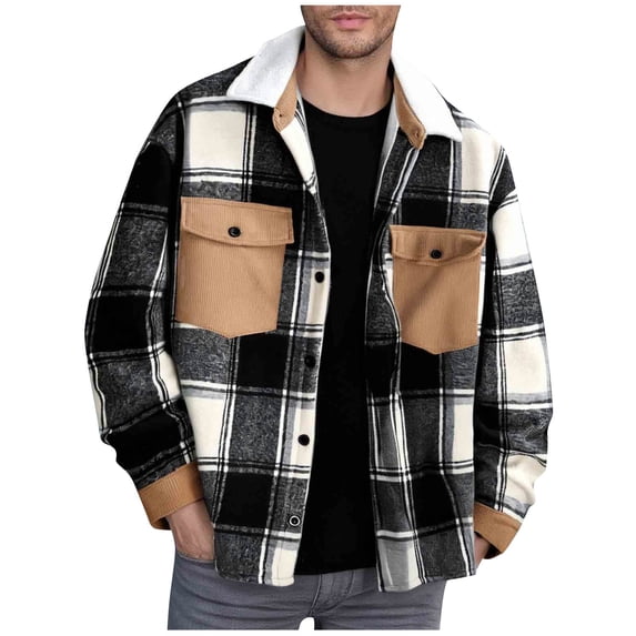 LNWUY Men's Classic Flannel Plaid Shirts Long Sleeve Cotton Shirt Jacket Casual Button Down Shirt with Pockets Black S
