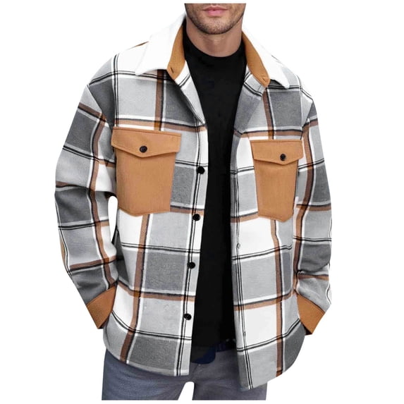 LNWUY Men's Classic Flannel Plaid Shirts Long Sleeve Cotton Shirt Jacket Casual Button Down Shirt with Pockets Gray S