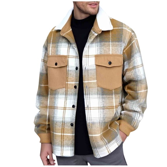LNWUY Men's Classic Flannel Plaid Shirts Long Sleeve Cotton Shirt Jacket Casual Button Down Shirt with Pockets Yellow L