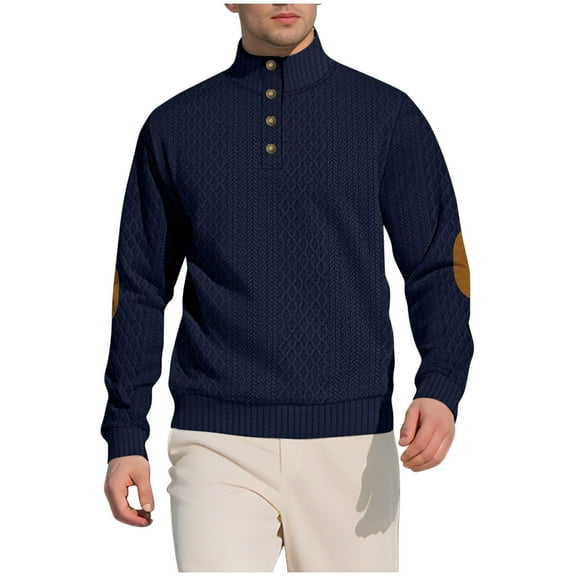 LNWUY Men's Colorblocking Sweatshirt Casual Outdoor Long Sleeve Stand Collar Pullover Sweatshirt Quarter Button Tops Blue XL