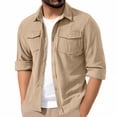 thumbnail image 1 of LNWUY Men's Corduroy Button Down Shirts Jackets Casual Long Sleeve Shacket Lightweight Overshirts Pockets Windproof Jacket Beige XXL, 1 of 9