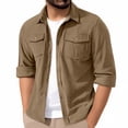 thumbnail image 1 of LNWUY Men's Corduroy Button Down Shirts Jackets Casual Long Sleeve Shacket Lightweight Overshirts Pockets Windproof Jacket Brown L, 1 of 9