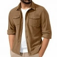 thumbnail image 1 of LNWUY Men's Corduroy Button Down Shirts Jackets Casual Long Sleeve Shacket Lightweight Overshirts Pockets Windproof Jacket Brown XXL, 1 of 9