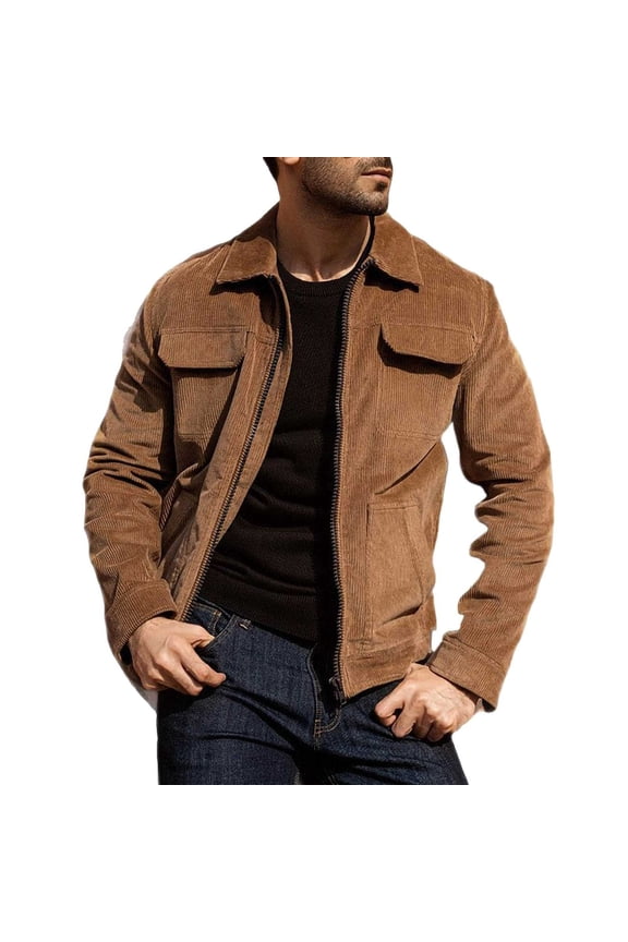 Men's Corduroy Trucker Jacket Full Zip Cotton Lightweight Flight Bomber Jackets Vintage Outerwear Coat Yellow XL
