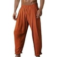 thumbnail image 1 of LNWUY Men's Cotton Linen Harem Pants Casual Elastic Waist Beach Pants Men Loose Yoga Pants Soft Comfy Breathable Summer Trousers Red XL, 1 of 5