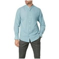 thumbnail image 1 of LNWUY Men's Cotton Linen Long Sleeve Shirts Casual Button Down Banded Collar Shirt Business Work Tops with Pocket Blue XL, 1 of 6