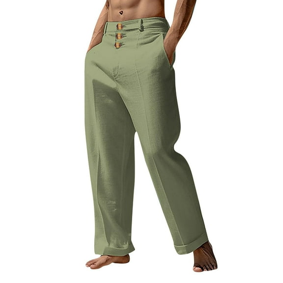 LNWUY Men's Cotton Linen Pants fASHION Solid Color Harem Pants Casual Trousers Lightweight Loose Comfy Breathable Beach Summer PantS Green S