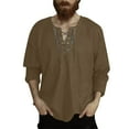 thumbnail image 1 of LNWUY Men's Cotton Linen Shirt Long Sleeve Hippie Casual Beach Stand Up Shirt Solid Color Vintage Lapel Tops Shirt Brown L, 1 of 5