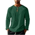 thumbnail image 1 of LNWUY Men's Cotton Linen Shirt Long Sleeve Hippie Casual Beach Stand Up Shirt Solid Color Vintage Lapel Tops Shirt Green S, 1 of 8