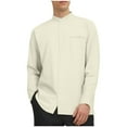 thumbnail image 1 of LNWUY Men's Cotton Linen Shirts Solid Color Fashion Casual Long Sleeve Button Down Shirt Band Collar Beach Shirts Beige L, 1 of 6