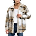 thumbnail image 1 of LNWUY Men's Cotton Sherpa Lined Button Down Flannel Jacket Classic Plaid Shirts Soft Outdoor Pockets Long Sleeve Outwear Coat Beige M, 1 of 3