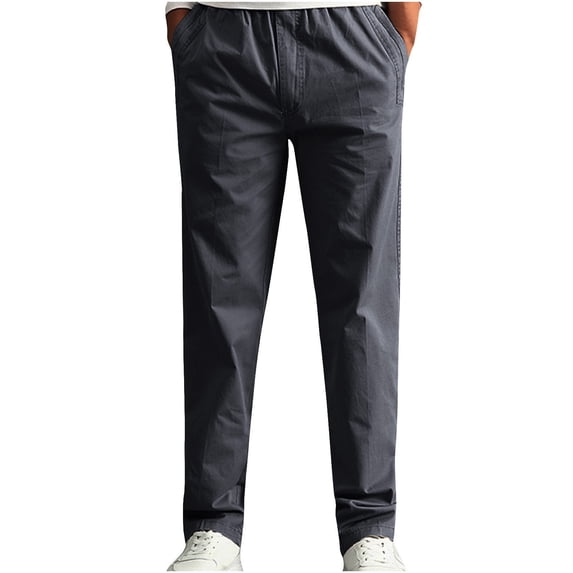 LNWUY Men's Cotton Soft Comfy Breathable Stretch Pant Casual Elastic Waist Cargo Hiking Pants Plus Size Slim Straight Legs Pants with Pocket Dark Gray XXXXXXL