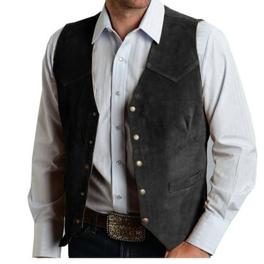 LNWUY Men's Cowboy Suede Leather Vest Western Vest Cowhide Suede Waistcoat Vests Spring Fall Solid Fashion Outdoor Casual Vest Black XXL