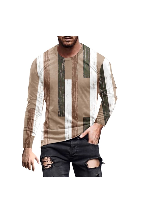 Men's Crewneck Sweater Slim Fit Striped Pattern Long Sleeve Knit Pullover Sweater for Casual Or Dressy Wear Khaki S