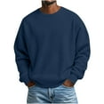 thumbnail image 1 of LNWUY Men's Crewneck Waffle Sweatshirt Tops Athletic Loose Fashion Casual Long Sleeve Loose Pullovers Workout Tee Shirts Blue S, 1 of 6
