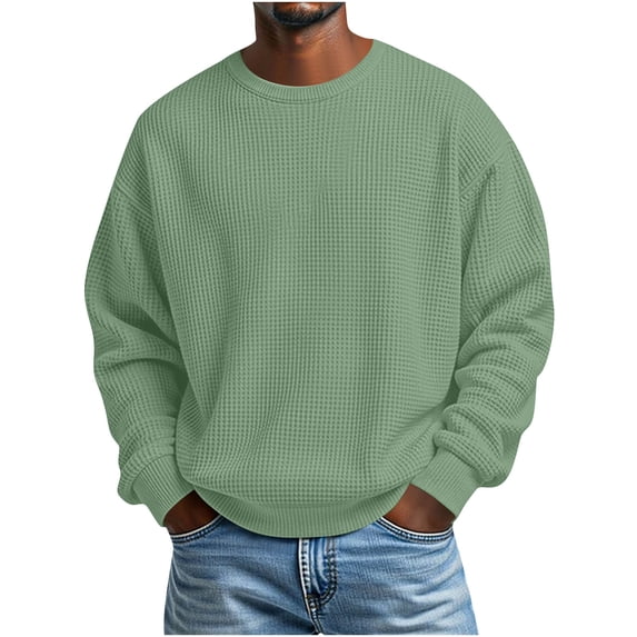 LNWUY Men's Crewneck Waffle Sweatshirt Tops Athletic Loose Fashion Casual Long Sleeve Loose Pullovers Workout Tee Shirts Green S