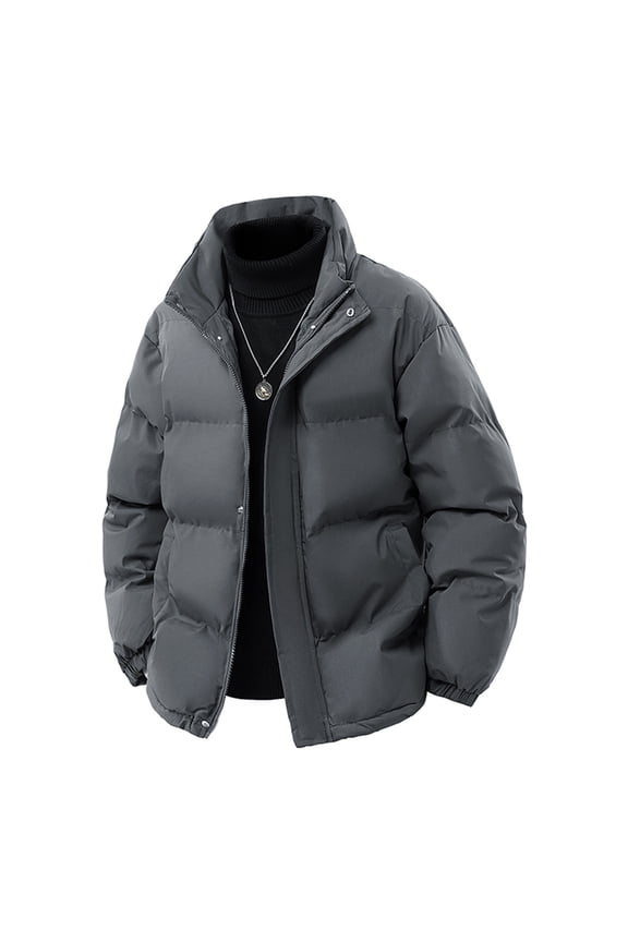 Men's Down Jacket Warm Puffer Jacket Winter Coats Long Sleeves Zipper Stand Collar Outwear Insulated Jacket Gray L