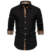 LNWUY Men's Dress Shirt Long Sleeve Casual Button Down Shirts Regular Fit Inner Contrast Shirt for Business Party Black XXL
