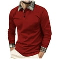 thumbnail image 1 of LNWUY Men's Dress Shirts Classic Button Basic Long Sleeve Shirt Casual Color Block Tees Plaid Printed Golf Stylish Tops Red XXL, 1 of 8