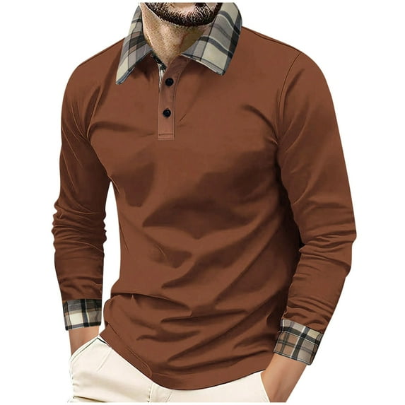 LNWUY Men's Dress Shirts Classic Button Basic Long Sleeve Shirt Casual Color Block Tees Plaid Printed Golf Stylish Tops Yellow S