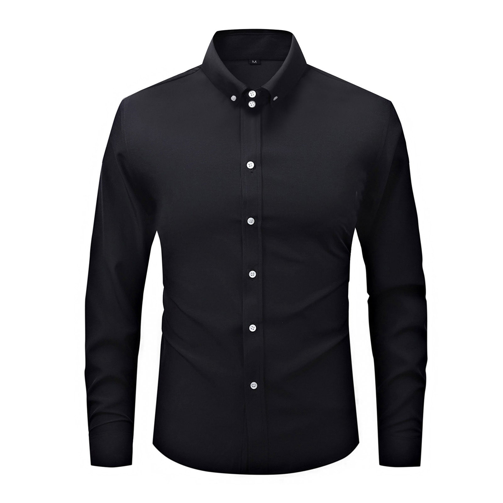 LNWUY Men's Dress Shirts Stretch Long Sleeve Formal Shirt Solid ...