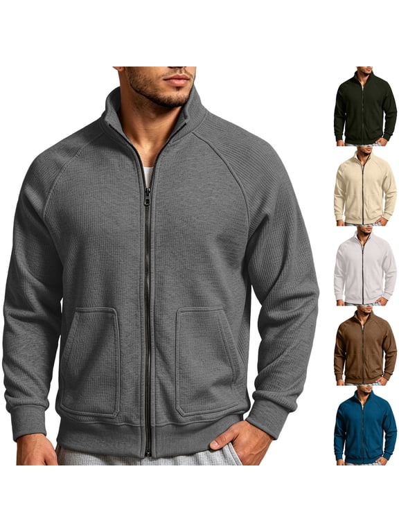 Men's Fall Lightweight Corduroy Jackets Solid Color Outdoor Stylish Mock Neck Full Zipper Retro Coat with Pockets Beige XL