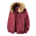 thumbnail image 1 of LNWUY Men's Fall Winter Heavyweight Long Sleeve Hooded Zipper Pullover Sweatshirt Jacket with Detachable Fleece Lining Red M, 1 of 5