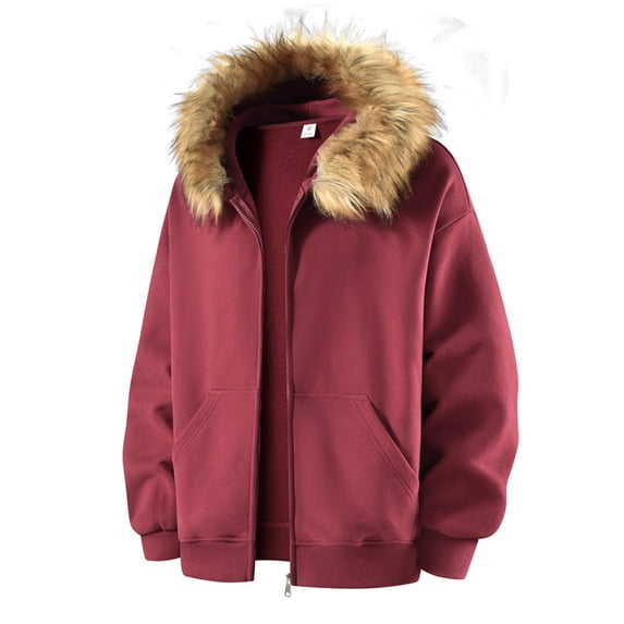 LNWUY Men's Fall Winter Heavyweight Long Sleeve Hooded Zipper Pullover Sweatshirt Jacket with Detachable Fleece Lining Red M