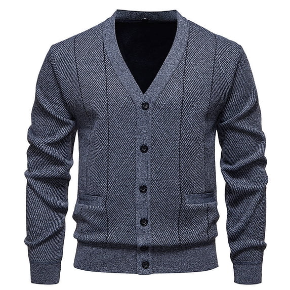 LNWUY Men's Fall and Winter Fashion Stretch Button Pocket Long Sleeve Crew Neck Knit Sweater Jacket Crew Neck Cardigan Thermal Gray XXXL