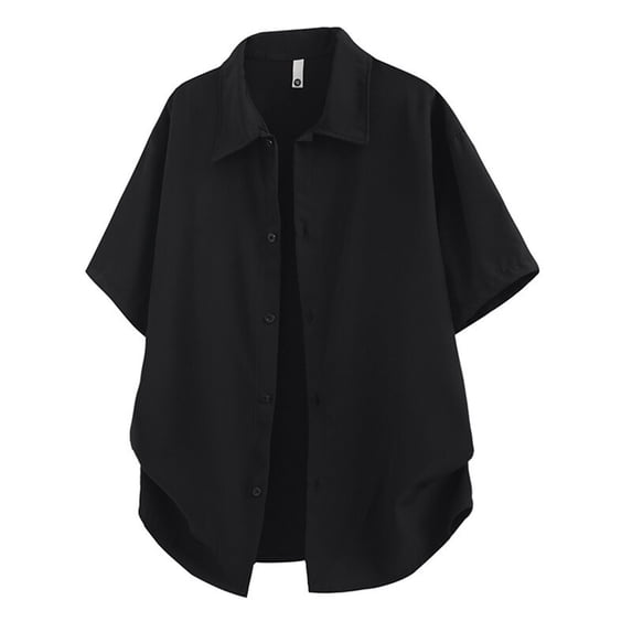LNWUY Men's Fashion Casual Solid Color Leisure Button Short Sleeve Summer Comfort Breathable Lapel Top Shirt Black XXXL