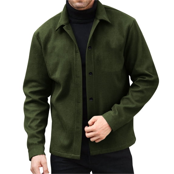 LNWUY Men's Fashion Solid Color Long Sleeve Button-Down Woolen Jacket, Regular Fit Casual Winter Overcoat with Pockets Green XXL