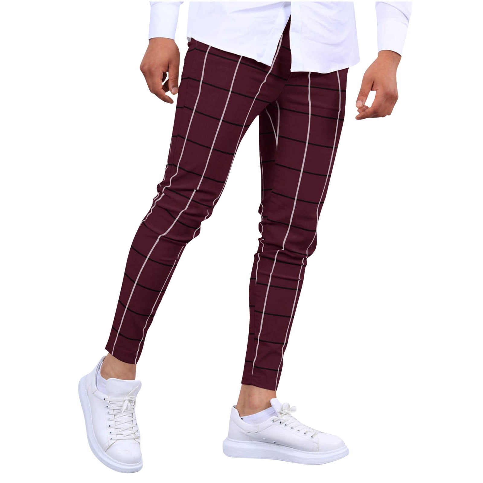LNWUY Men's Fashion Stretch Dress Pants Slim Fit Plaid Trousers Classic ...