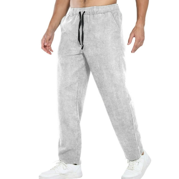 LNWUY Men's Fashion Vertical Striped Pants Elastic Waist Drawstring Pants Fashion Loose Casual Long Trousers with Pockets Gray XL