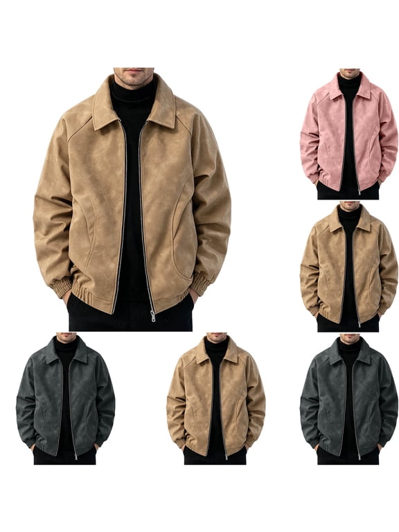 Men's Faux Suede Jacket Full Zip Trucker Coat Plus Size Lapel Leather Jackets Vintage Style Fall Winter Business Casual Brown XXXL