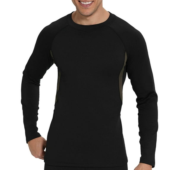 LNWUY Men's Fleece-Lined Thermal Long Sleeve Shirt Top, Winter Base Layer for Outdoor Sports, Quick Dry Indoor Fitness Black XXXXL