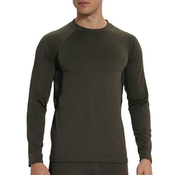 LNWUY Men's Fleece-Lined Thermal Long Sleeve Shirt Top, Winter Base Layer for Outdoor Sports, Quick Dry Indoor Fitness Green S