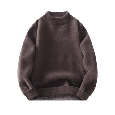 LNWUY Men's Fuzzy Sherpa Pullover Sweatshirts Plain Fluffy Oversized Sweatshirt Loose Fit Casual Crewneck Sweaters Fall Tops Brown XXL