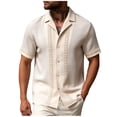 thumbnail image 1 of LNWUY Men's Guayabera Shirt Short Sleeve Lapel Button Down Casual T-Shirt Pattern Printed Beach Vacation Clothes Summer Tops Beige L, 1 of 6